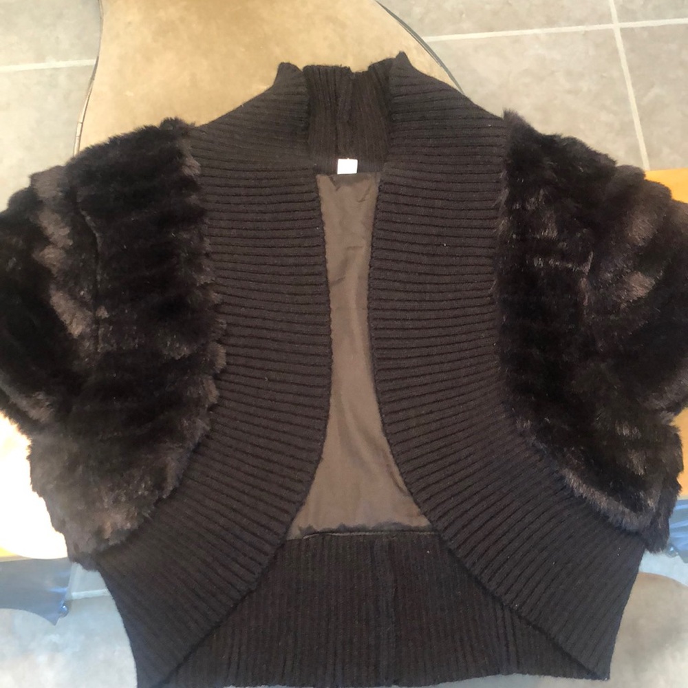 Black faux mink crop jacket